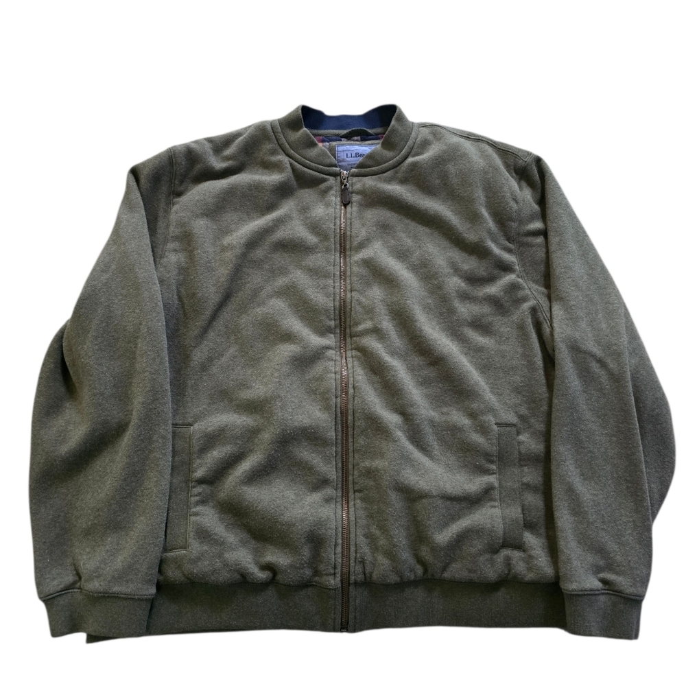 L.L. Bean Full‎ Zip Men's Quilted Flannel Lined Cotton Bomber Jacket XXL Green